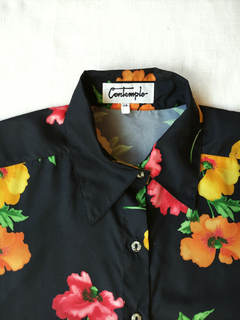 Camisa preta floral vintage - GG - comprar online