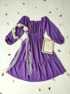 Vestido midi roxo mangas bufantes - Tam U