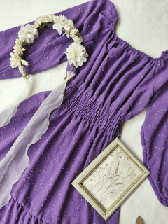 Imagem do Vestido midi roxo mangas bufantes - Tam U