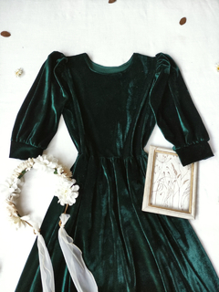 Vestido midi de veludo Cordeive Camélia Verde - Themargare