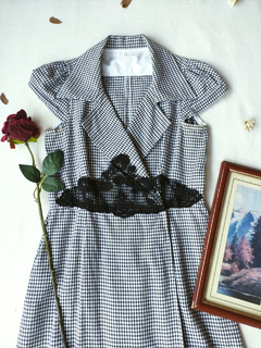 Vestido vintage tubinho transpassado vichy boneca - M - comprar online