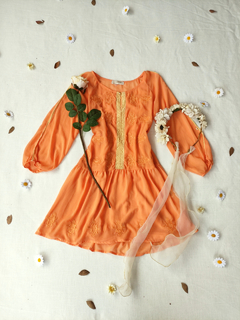 Vestido /Blusa alongada laranja bordada - P