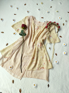 Vestido/blusa alongada bege floral vintage - GG - comprar online