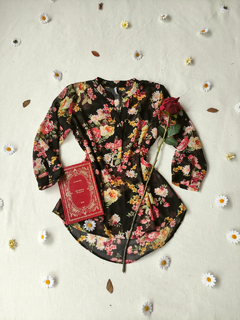 Camisa preta de voil floral - M - Themargare