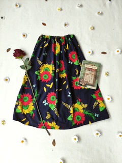 Saia midi marinho floral girassóis - PP/P/M - comprar online