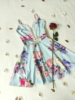 Vestido azul claro floral princesa - P - comprar online