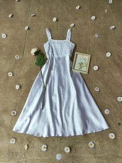 Vestido branco super midi de cetim e renda - M