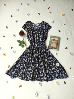 Vestido preto floral boneca - M