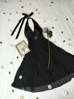 Vestido super midi preto plissado - P