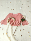 Blusa cropped rose mangas flares romantic - M