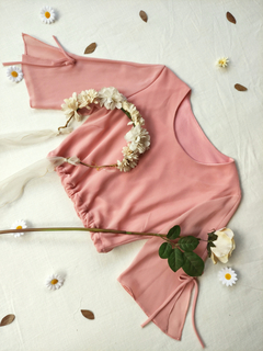 Blusa cropped rose mangas flares romantic - M - comprar online