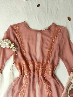 Blusa de voil rose, com renda mangas flares fairy - M - comprar online