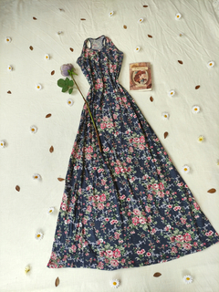 Vestido longo azul floral de malha - M na internet