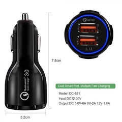 CARGADOR AUTO CELULAR DOBLE USB 3.0 V RAPIDA QC 3.1 AMP