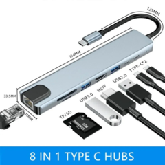 HUB 4K TIPO C 8 EN 1 BYL-2017L HDMI USB USB-C SD MICRO SD ETHERNET - tienda online