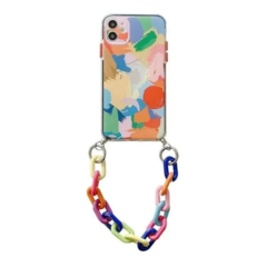 FUNDA P/ IPHONE 7 8 C/ CADENA MULTICOLOR