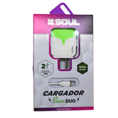 CARGADOR DE PARED SOUL SHARE DUO + CABLE LIGHTNING CVQ-USB2L VERDE - tienda online