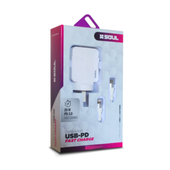 CARGADOR VIAJERO FAST CHARGE USB+PD TYPE-C + CABLE USB LIGHTNING - tienda online