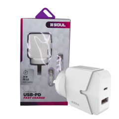 CARGADOR VIAJERO FAST CHARGE USB+PD TYPE-C + CABLE USB LIGHTNING - DB Store