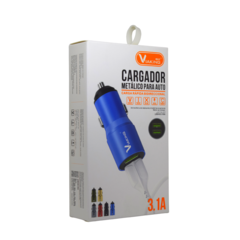 CARGADOR AUTO METALICO CARGA RAPIDA BIDIRECCIONAL 2 PUERTOS USB + CABLE TIPO C