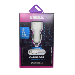 CARGADOR DE AUTO USB+PD FAST CHARGE + CABLE LIGHTNING