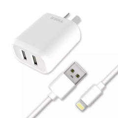 CARGADOR VIAJERO 2 USB + CABLE LIGHTNING SOUL - DB Store