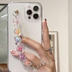 FUNDA IPHONE 7 8 TRANSPARENTE MUÑEQUERA CORAZONES - tienda online