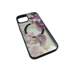 FUNDA MAGSAFE IPHONE 13 FLORES NEGRO - tienda online