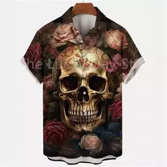 Camisa em poliéster com spandex impressão 3D abotoamento frontal, leve, macia, fresquinha e confortável.