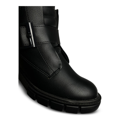 Bota Beira Rio Preta Com Enfeite Tira Frontal E Fivela - WN Shoes