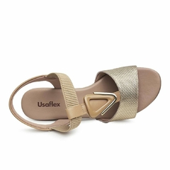 Sandália Usaflex Dourada Com Aplique Salto Bloco - WN Shoes