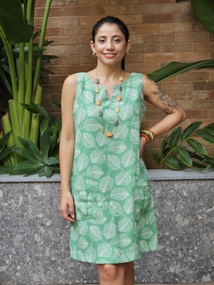 Vestido Linho Bolso Frente 21075 Estampado Verde na internet