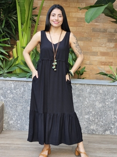 Vestido FABI Com Regulador e Babado 21094 Liso Preto