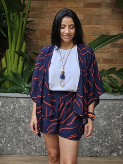 Conjunto de kimono com Short Viscose 21090 Estampado fundo Marinho - comprar online