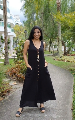 Vestido Viscose Sem Manga c/Botões de Noiva 20909 liso preto