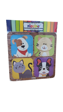 Rompecabezas De Madera Mascotas Perro Gato 4 Piezas 4 En 1