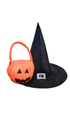 Disfraz Halloween Infantil Sombrero Bruja + Caramelera Tela