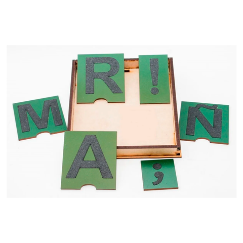 Letras De Lija Montessori + Signos Con Caja Para Arena Madera