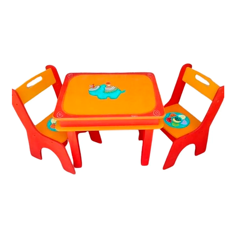 Mesita Mesa + 2 Sillas Madera Niños Jardin Mesa Caja