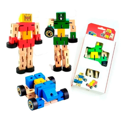 Robot De Madera Con Elástico Transformer Varios Colores 15cm