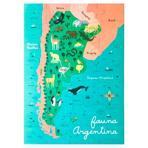Rompecabezas Mapa Fauna Argentina 28 Piezas 48x68cm Ddl