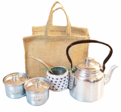 Cocina Set Mate De Aluminio Con Bolsa De Rafia 4 Piezas