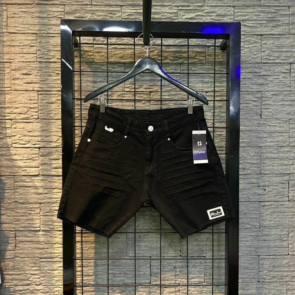 Bermuda Titular jeans preta RJ plate PRETO RASGADO