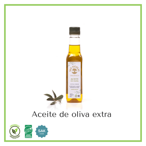 Aceite de oliva extra virgen orgánico "San Nicolás" envase pet - 250 ml