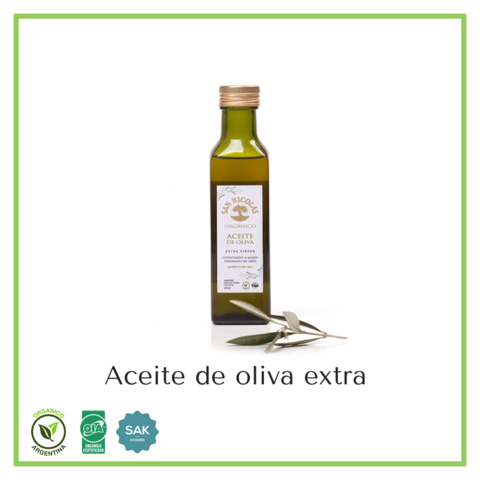 Aceite de oliva extra virgen orgánico "San Nicolás" envase de vidrio - 250 ml