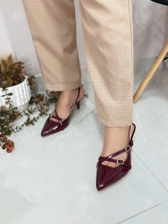 Slingback salto 5cm na cor MARSALA com fivela na internet