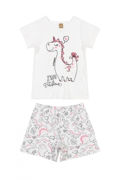 Pijama blusa manga curta e short menina Dino com neon - Up Baby