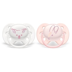 Chupeta Ultra Soft 0-6m rosa e branca decorada (Dupla)-Philips Avent