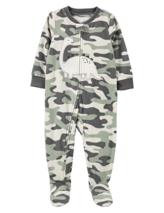 Macacao Carters fleece com ziper e pe camuflado dino