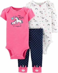 Conjunto Carters 3 peças rosa e azul unicornio